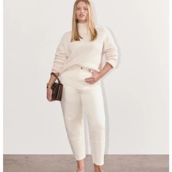 Everlane Utility Barrel Pant Bone White Contrast Stitch High Rise Size 16 - Picture 1 of 8